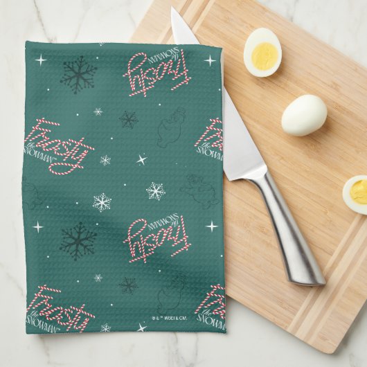 Frosty de Sneeuwman Groene Sneeuwvlok Patroon Theedoek (Quarter Fold)