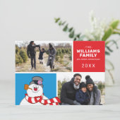 Frosty de sneeuwman vakantie familie foto collage feestdagenkaart (Staand voorkant)