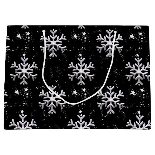 Frosty Elegance Sneeuwvlok Splendor Zwart Kerstmis Groot Cadeauzakje (Voorkant)