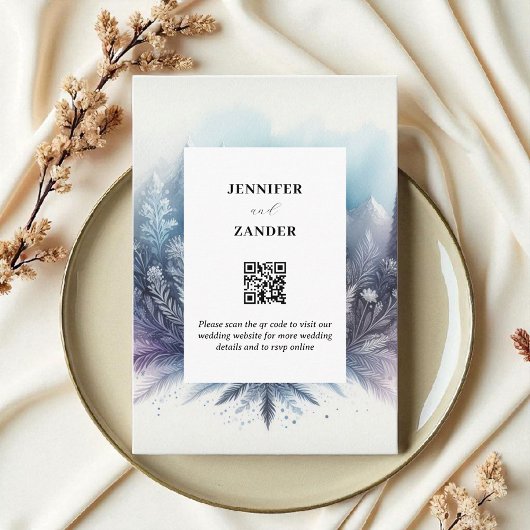 Frosty Elegance Wedding Modern Waterverf Icy Informatiekaartje