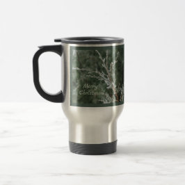 Frosty Evergreen Branch Vrolijk Kerstfeest Reisbeker