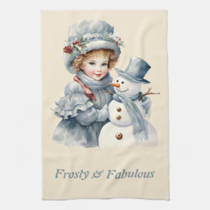 Frosty & Fabulous Schattige Meisje Sneeuwman Kerst Theedoek