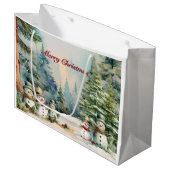 Frosty Forest Herinneringen: Sneeuwman & Pine Tree Groot Cadeauzakje (Voorkant Gekanteld)