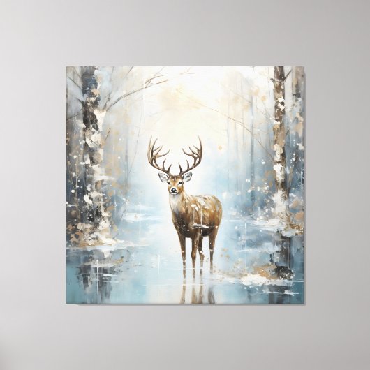 Frosty Forest Woodland Herten Canvas Afdruk (Voorkant)