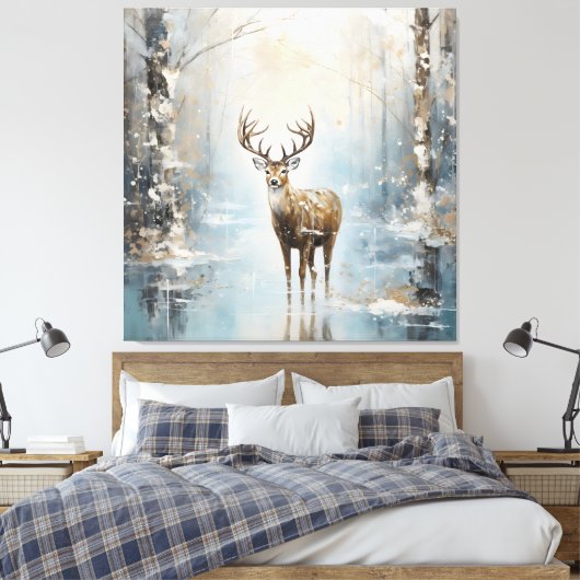 Frosty Forest Woodland Herten Canvas Afdruk (Insitu (Slaapkamer))