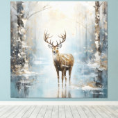 Frosty Forest Woodland Herten Canvas Afdruk (Insitu (Houten vloer))