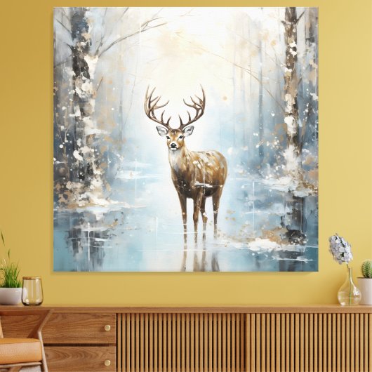 Frosty Forest Woodland Herten Canvas Afdruk (Insitu (Woonkamer))