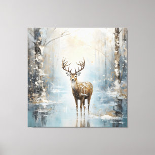 Frosty Forest Woodland Herten Canvas Afdruk
