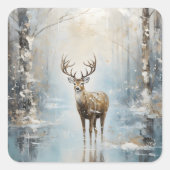 Frosty Forest Woodland Herten Vierkante Sticker (Voorkant)