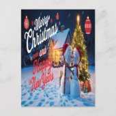 Frosty Friends: Sneeuwman en Kerstboom Dans Briefkaart (Voorkant)