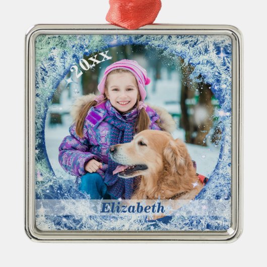 Frosty Frozen Photo Lijst gepersonaliseerd Metalen Ornament (Voorkant)