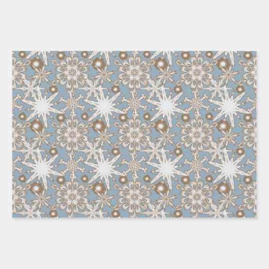 Frosty Gold Trimmed Snowflakes Inpakpapier Vel (Voorkant 3)