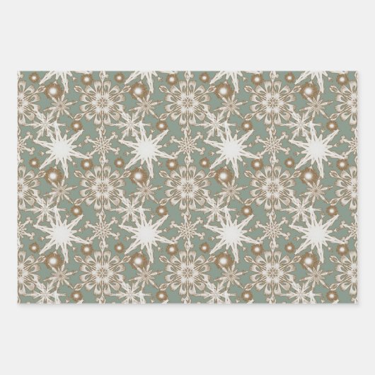 Frosty Gold Trimmed Snowflakes Inpakpapier Vel (Voorkant)