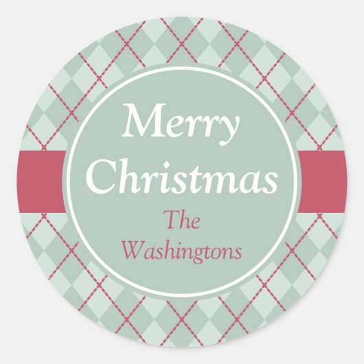 Frosty Green Argyle Kerst stickers (Voorkant)