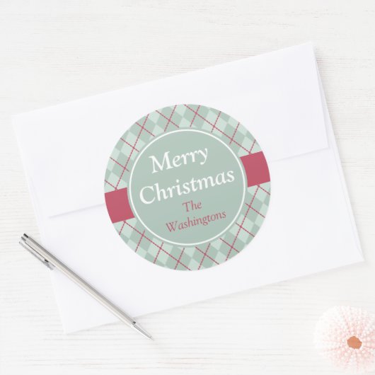 Frosty Green Argyle Kerst stickers (Envelop)