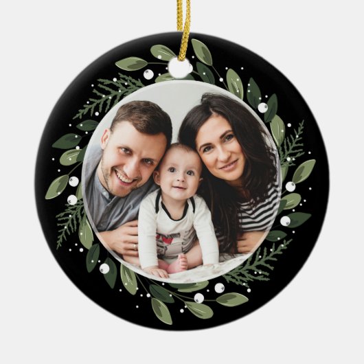 Frosty Green Wreath Keramisch Ornament (Voorkant)