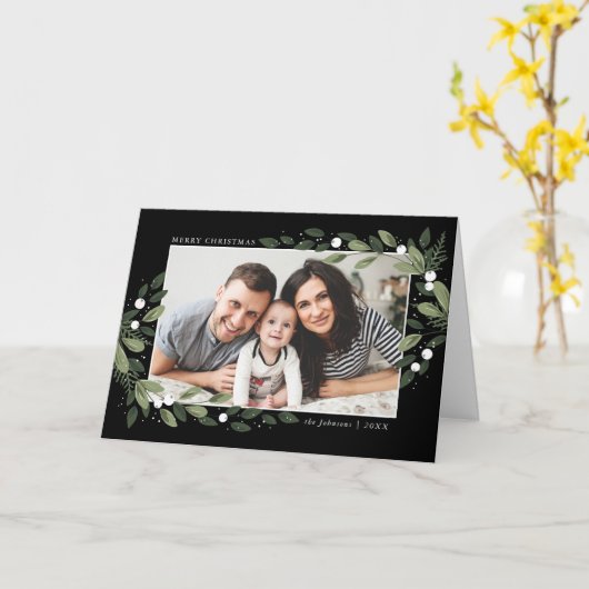 Frosty Green Wreath Wenskaart Kaart (Gele Bloem)