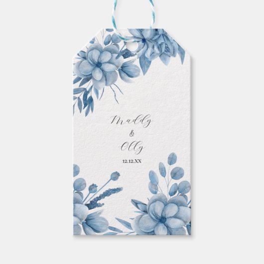 Frosty Grey Blue Floral Wedding Cadeaulabel (Voorkant)