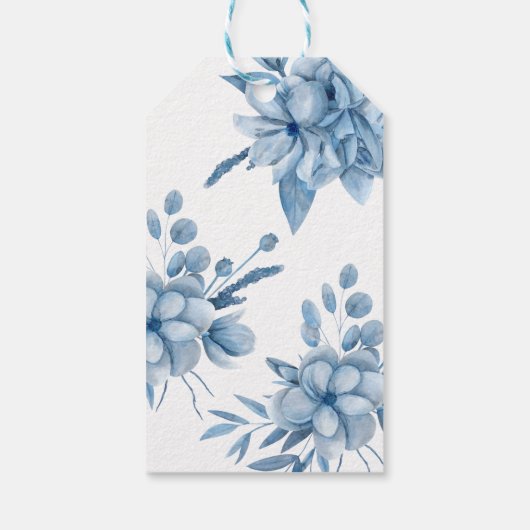 Frosty Grey Blue Floral Wedding Cadeaulabel (Achterkant)