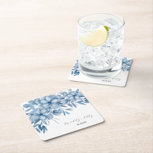 Frosty Grey Blue Floral Wedding Kartonnen Onderzetters (Insitu)