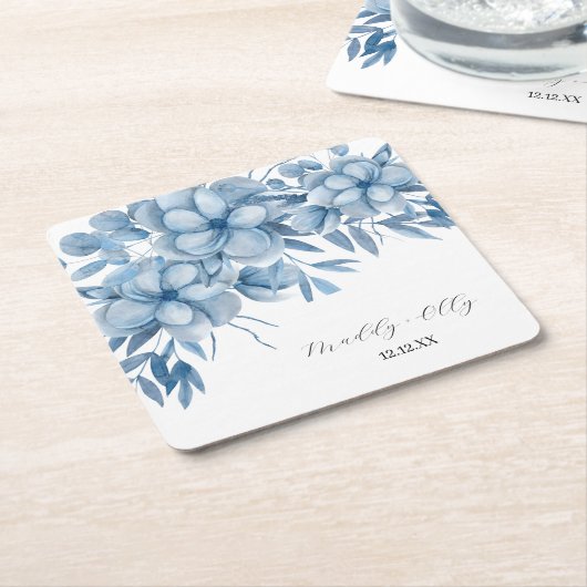 Frosty Grey Blue Floral Wedding Kartonnen Onderzetters (Schuin)