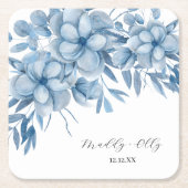 Frosty Grey Blue Floral Wedding Kartonnen Onderzetters (Voorkant)