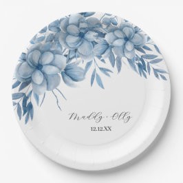 Frosty Grey Blue Floral Wedding Papieren Bordje
