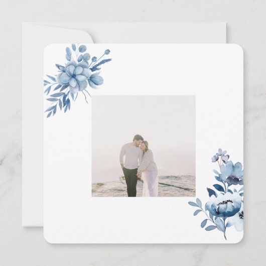 Frosty Grey Blue Floral Wedding Save The Date (Achterkant)