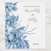 Frosty Grey Blue Floral Wedding Wijn Etiket (Enkel label)
