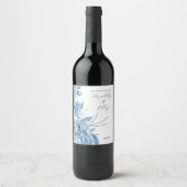 Frosty Grey Blue Floral Wedding Wijn Etiket (Voorkant)