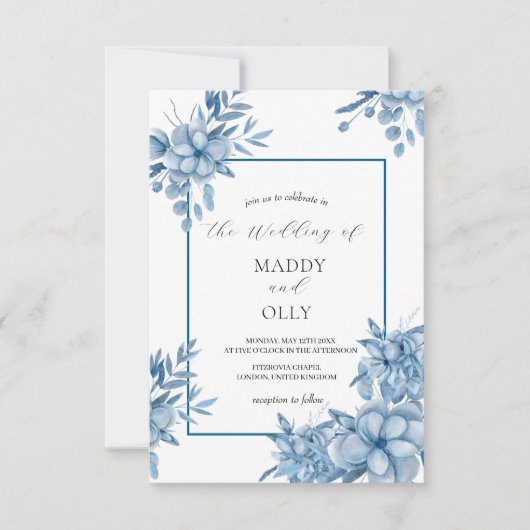 Frosty Grey Blue Wedding Invitation Kaart (Voorkant)