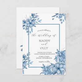 Frosty Grey Blue Wedding Invitation Kaart