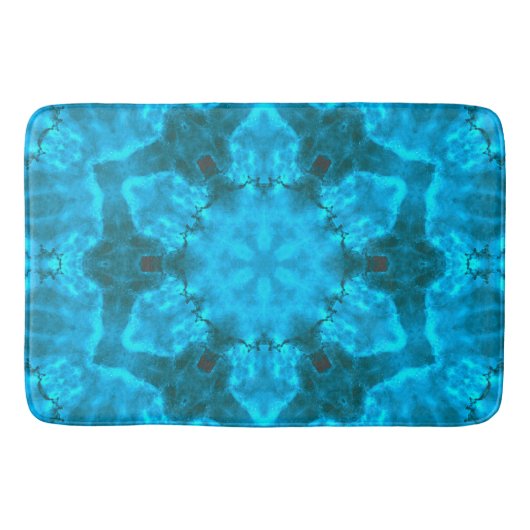 Frosty Ice Blue Snowflake Kaleidoscope Patroon Badmat (Voorkant)