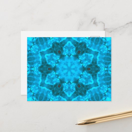 Frosty Ice Blue Snowflake Kaleidoscope Patroon Briefkaart (Voorkant / Achterkant in situ)