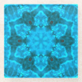 Frosty Ice Blue Snowflake Kaleidoscope Patroon Glazen Onderzetter (Voorkant)