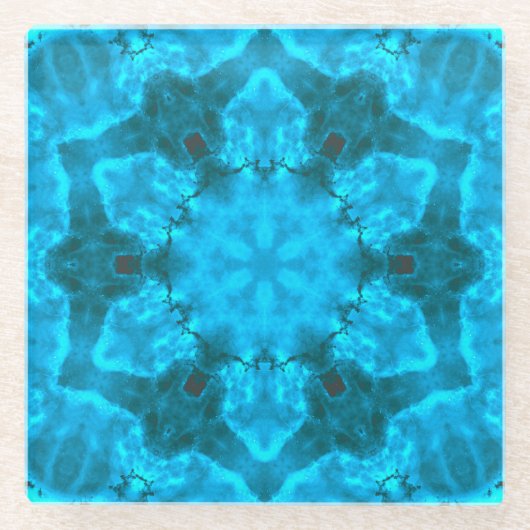 Frosty Ice Blue Snowflake Kaleidoscope Patroon Glazen Onderzetter (Voorkant)