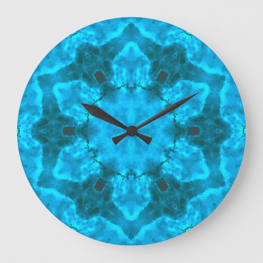 Frosty Ice Blue Snowflake Kaleidoscope Patroon Grote Klok (Voorkant)