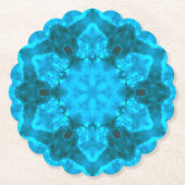 Frosty Ice Blue Snowflake Kaleidoscope Patroon Kartonnen Onderzetters (Voorkant)