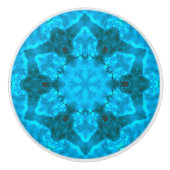 Frosty Ice Blue Snowflake Kaleidoscope Patroon Keramische Knop (Voorkant)