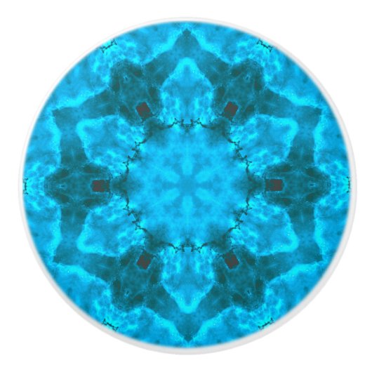 Frosty Ice Blue Snowflake Kaleidoscope Patroon Keramische Knop (Voorkant)