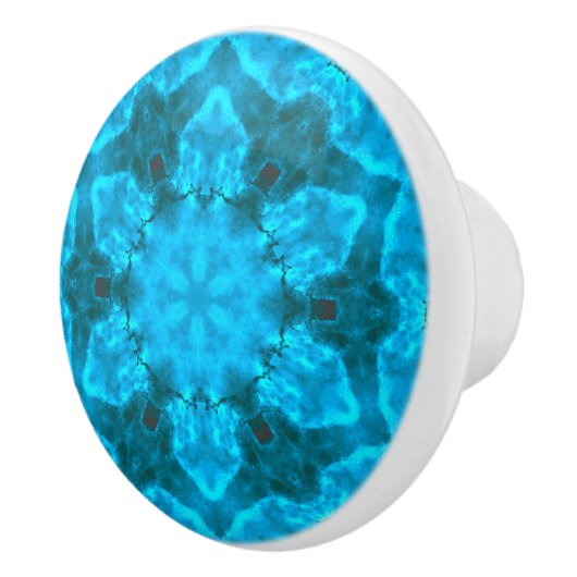 Frosty Ice Blue Snowflake Kaleidoscope Patroon Keramische Knop (Rechts)