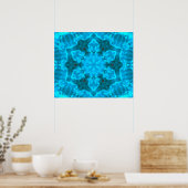 Frosty Ice Blue Snowflake Kaleidoscope Patroon Poster (Keuken)