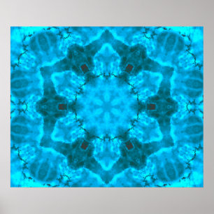 Frosty Ice Blue Snowflake Kaleidoscope Patroon Poster