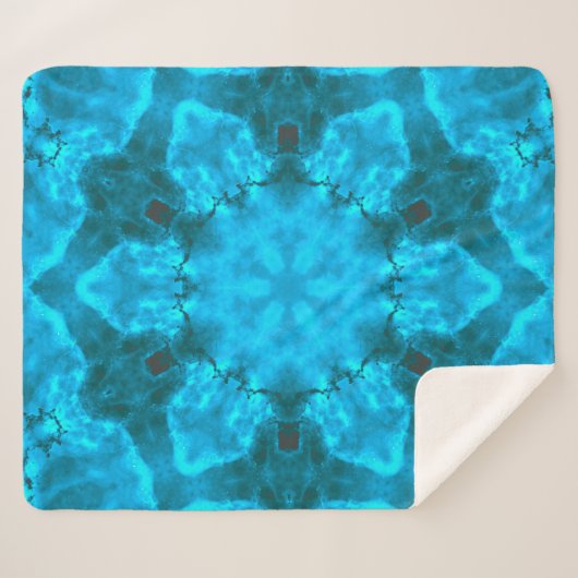 Frosty Ice Blue Snowflake Kaleidoscope Patroon Sherpa Deken (Voorkant (horizontaal))