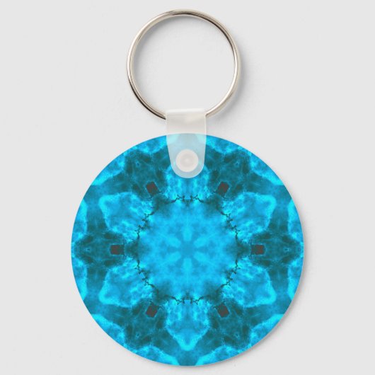 Frosty Ice Blue Snowflake Kaleidoscope Patroon Sleutelhanger (Voorkant)