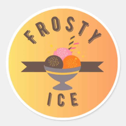Frosty Ice – Retro Ice Cream Sundae Logo Ronde Sticker (Voorkant)