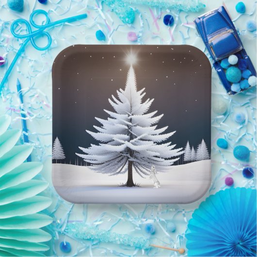 Frosty kerstboom met konijn papieren bordje (Feest)