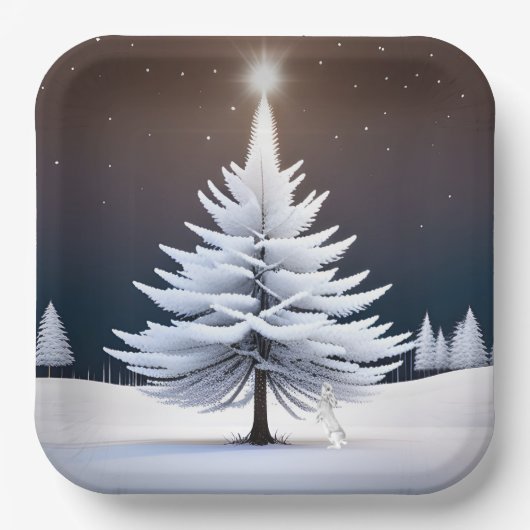 Frosty kerstboom met konijn papieren bordje (Voorkant)