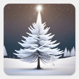 Frosty Kerstboom met Winter Bunny Vierkante Sticker