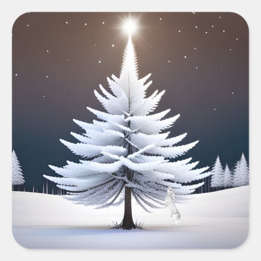 Frosty Kerstboom met Winter Bunny Vierkante Sticker (Voorkant)